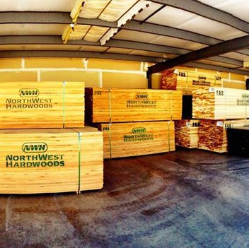 warehouse with pallets of hardwood lumber - Hughes Hardwoods in Chico, CA